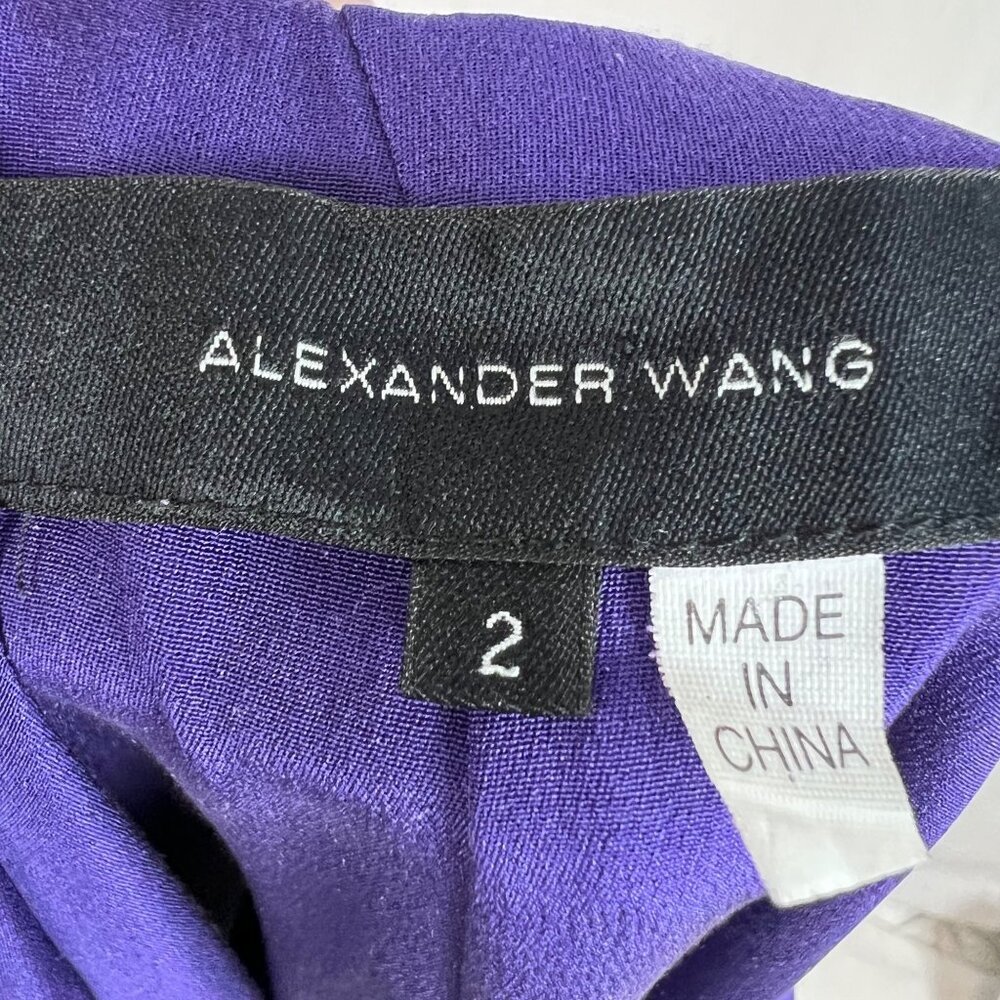 Alexander Wang 100% Silk Wrap Mini Cocktail Dress 2 Purple Petal Belt Tie Luxury - Picture 11 of 12